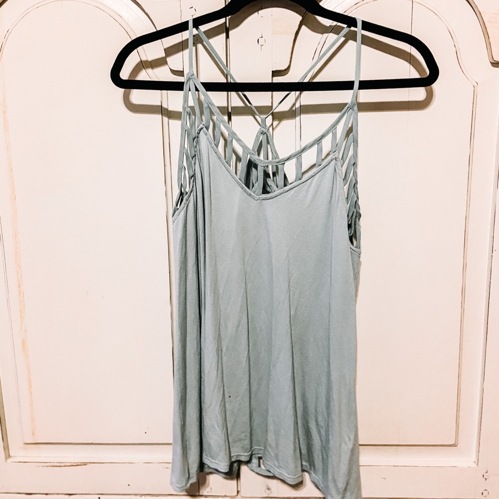Cute light blue razor back tank top